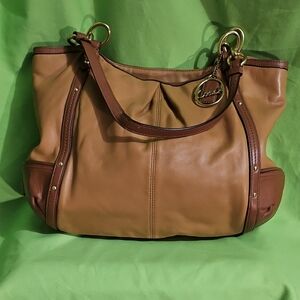Coach Tan and Brown Leather Shoulder Bag